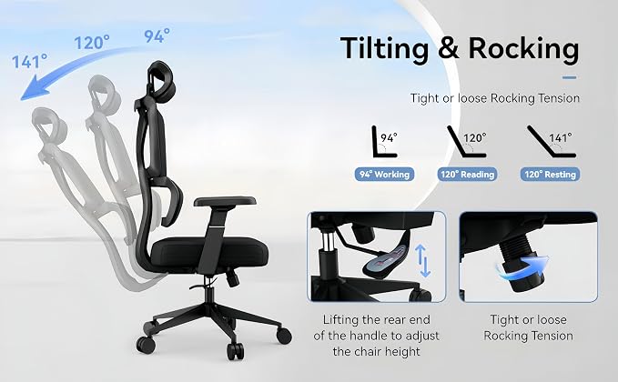 Ergonomic Mesh Office Chair, 400 lb Capacity for Work & Gaming | Mesh back and memory foam seat provide comfort, while adjustable headrest and lumbar support ease strain.