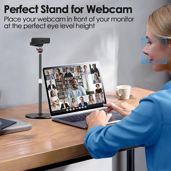 Webcam Tripod Stand for Desk: Webcam Stand for Logitech Brio | C920 | C922 | C615 | C930e - Height & Angle Adjustable Desktop Tripod for Light & 1/4" Thread for Live Streaming | Video Calling