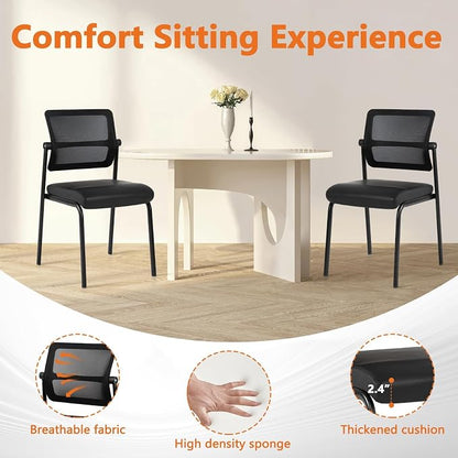 CLATINA Stackable Mesh Office Chair Armless Guest Waiting Stacking Chair with Ergonomic Lumbar Support & Leather Seat Cushion, for Conference, Lobby, School, Reception, BlackTotal Budget, Black