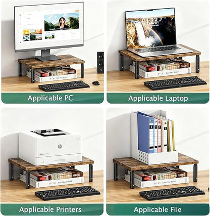 OPNICE Adjustable Monitor Stand Riser for Desk, Computer & Laptop Stand, Desk Organizers and Accessories, Office Desk Accessories & Workspace Organizer for Home Office, Brown Wood