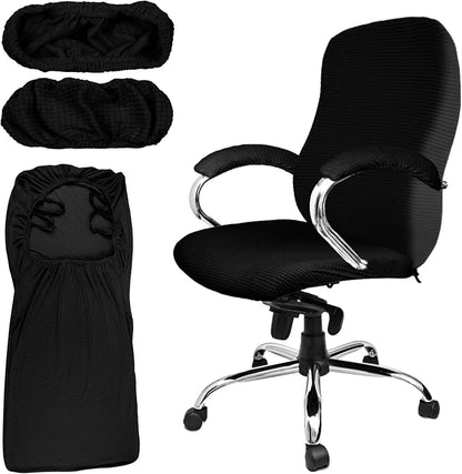 Tatuo 3 Pcs Computer Office Chair Cover Universal Rotating Chair Slipcovers Protector Removable Washable Office Armrest Covers with Zipper for High Back Seat Backrest(L,Waffle,Black)