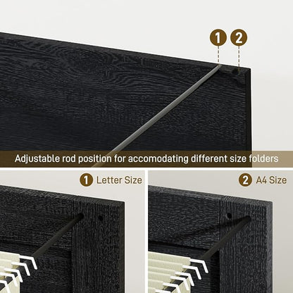 Halitaa 3 Drawer File Cabinet, Farmhouse Lateral Filing Cabinet Fits Files Letter or A4 Size, Wooden Printer Stand with Open Storage Adjustable Shelf for Home Office, Black