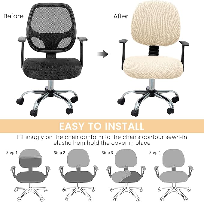MIFXIN Computer Office Chair Cover Stretch Elastic Slipcover 2 Piece Stretchable Jacquard Computer Chair Seat Covers Furniture Protector for Office Home, Only Covers NO Chair (Beige)