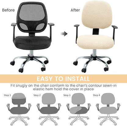MIFXIN Computer Office Chair Cover Stretch Elastic Slipcover 2 Piece Stretchable Jacquard Computer Chair Seat Covers Furniture Protector for Office Home, Only Covers NO Chair (Beige)