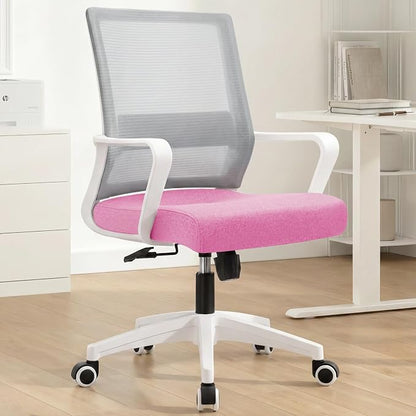 NEO CHAIR Office Desk Chair Gaming Computer Chair Ergonomic Mesh Mid Back with Rolling Wheels Lumbar Support Comfy Swivel Adjustable for Home (Pink)