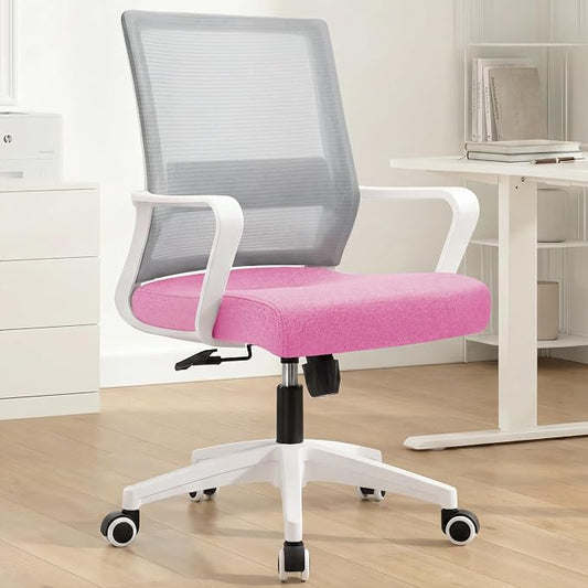 NEO CHAIR Office Desk Chair Gaming Computer Chair Ergonomic Mesh Mid Back with Rolling Wheels Lumbar Support Comfy Swivel Adjustable for Home (Pink)