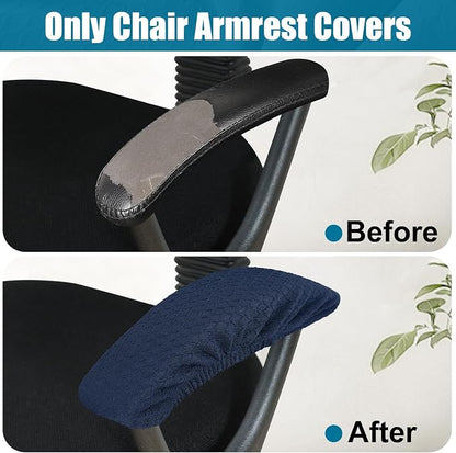 Smiry Stretch Jacquard Office Computer Chair Armrest Covers, 2PCs Removable Washable Anti-dust Desk Chair Arm Pad Covers, Navy Blue