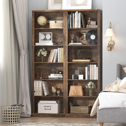 Thacuok 75" Tall Bookshelf Set of 2, 6 Tier Bookshelf with Adjustable Shelves, Bookcase with Anti-Tipping Device, Floor Standing Modern Display Rack,Book Shelf for Living Room, Bedroom, Office, Brown