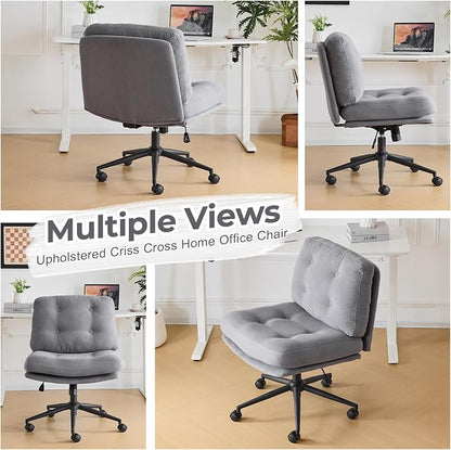 VINGLI Criss Cross Cloud Seat,Comfy Corduroy Cross Legged Office Desk Chair with/no Wheels,Cute Vanity Stool, Adjustable Wide Seat,Modern Swivel Perch for Study, Make Up, Home Office，Grey