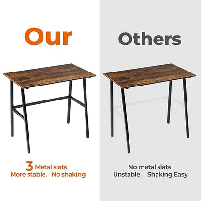 Alecono Small Computer Desk 35'' Study Writing Desk for Small Spaces Modern Simple Metal Frame Rustic Brown