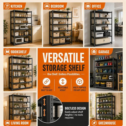 Modern Metal Book Shelf, Heavy Duty Black Bookshelf, Bolt-Free Deep Bookcase for CDs Movies Garage Kit, Adjustable Bookshelf in Living Room, Bedroom, Kitchen, Office, 32" W x14 D x32 H