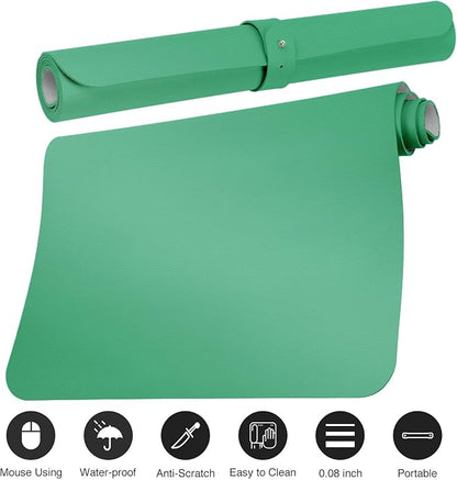 Boutilon Leather Desk Pad Protector,Non-Slip Mouse Pad,Laptop Desk Pad,Office Mouse Mat,Waterproof Leather Desk Blotter,Desk Writing Pad for Office and Home (M-Light Green,30"x14")