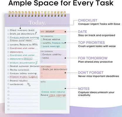 Taja 6 Pack of To Do List Notepad - To Do List Notebook for Work with 52 Sheets, 9.8" x 6.5", Undated Daily Planner Perfect for Daily Tasks and Goal Setting, Notepad Suitable for Office, Home & School - Violet Dream
