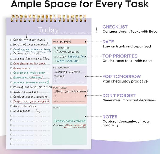 Taja 6 Pack of To Do List Notepad - To Do List Notebook for Work with 52 Sheets, 9.8" x 6.5", Undated Daily Planner Perfect for Daily Tasks and Goal Setting, Notepad Suitable for Office, Home & School - Violet Dream