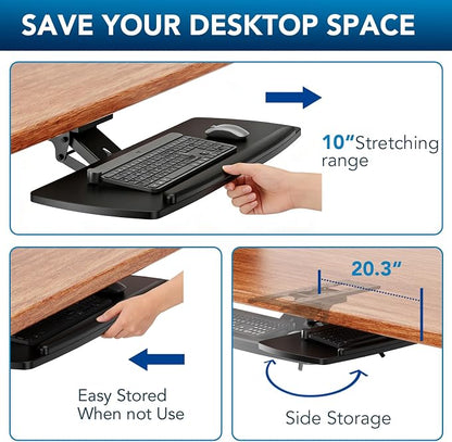 AX WABER Keyboard Tray Under Desk with Storage Drawer, Height Adjustable Keyboard Tray Slide Out 360° Swivel Tilt, Ergonomic Under Desk Mount Keyboard & Mouse Holder for Gaming Home Office, 28''x11''