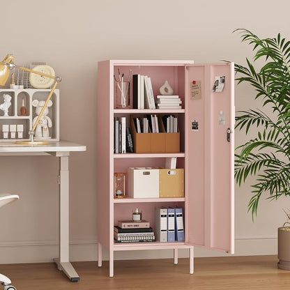 Steehoom Metal Locker Cabinet Lockable Bathroom Storage Cabinet Black 4 Tier Employee Lockers for Home, School, Office, Garage (Pink, 19.69" D x 15.75" W x 49.21" H)
