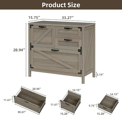 Wood Lateral File Cabinet with 4-Drawer for Hanging Files Letter/A4/Legal Size, Large Farmhouse Filing Cabinets for Home Office, Printer Stand with Office Cabinet, Office Furniture, Rustic Grey