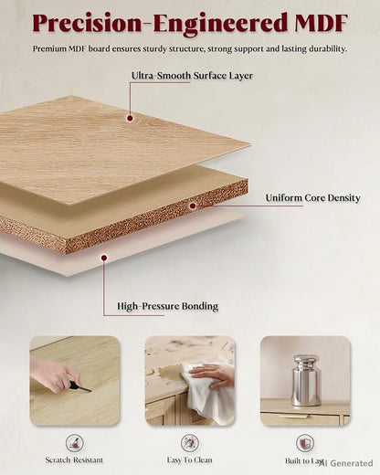 HOPUBUY 2 Drawer File Cabinet with Lock, Large Rattan Filing Cabinets with Door & Open Shelves,Wide Wood Rolling Office Storage Cabinet on Wheels for Home, Natural