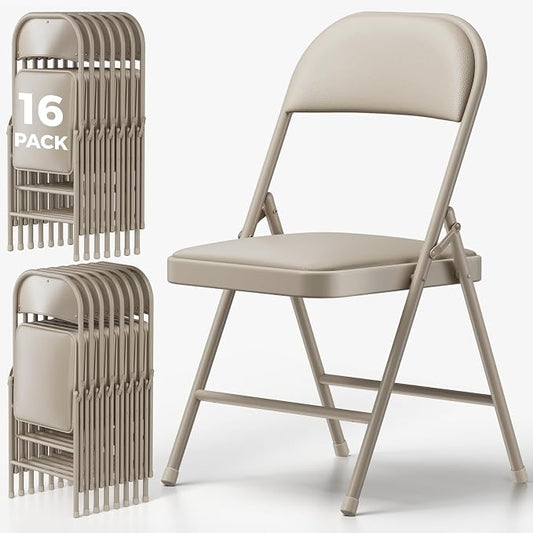 16 Pack Folding Chairs, PU Leather Folding Dining Chairs with Padded Cushion Seat & Back, Indoor Outdoor Folding Chair Set for Home Office, Parties, Events, Wedding, Extra Guest Seating