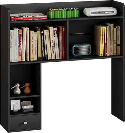 ChooChoo Desktop Bookshelf, 36.4" Tall Countertop Desk Hutch with 5 Shelves and 1 Drawer for Computer Desk, Desk Shelf Organizer for Dorm Office Home,Black