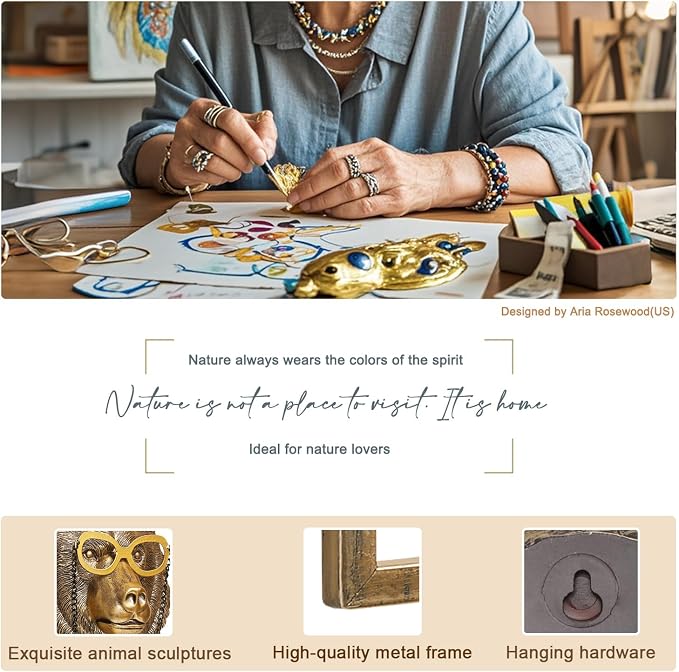 Newinhome Animal Heads Wall Decor (Includes Metal Frame) Resin Animals Sculptures Head Wall Hanging Decoration Gold vintage Wall Sculpture for Living Room Bedroom Office(Bear)