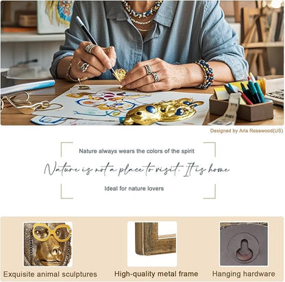 Newinhome Animal Heads Wall Decor (Includes Metal Frame) Resin Animals Sculptures Head Wall Hanging Decoration Gold vintage Wall Sculpture for Living Room Bedroom Office(Bear)