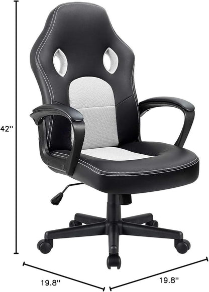 Furmax Office Chair Desk Chair Leather Gaming Chair Computer Chair Racing Style Ergonomic Adjustable Swivel Task Chair with Lumbar Support and Arms (White)