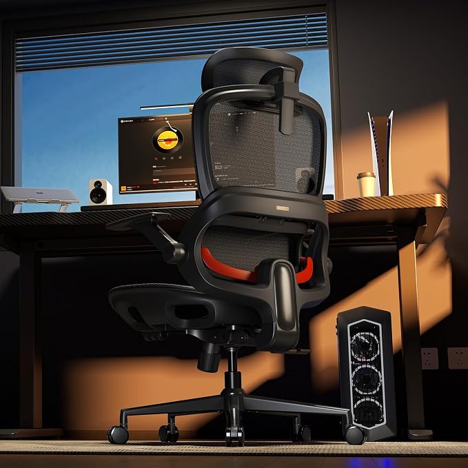 SIHOO B100 Office Chair, Ergonomic Office Chair Without Footrest, Computer Chair with Wide Headrest & Adaptive Lumbar Support, Flip-up Armrests, Swivel Desk Chair for Long Hours, Black
