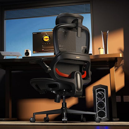 SIHOO B100 Office Chair, Ergonomic Office Chair Without Footrest, Computer Chair with Wide Headrest & Adaptive Lumbar Support, Flip-up Armrests, Swivel Desk Chair for Long Hours, Black