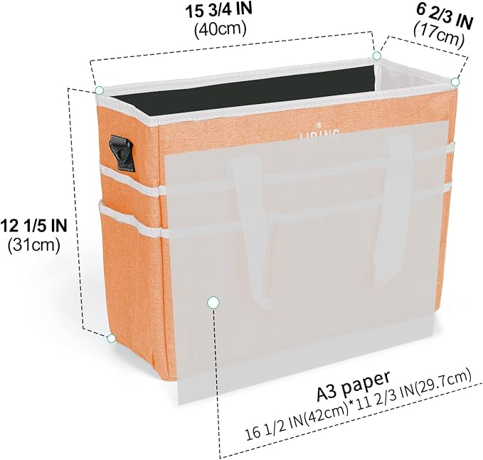 JJRING Craft Organizer Tote Bag, Large Art Storage Caddy with Multiple Pockets, Orange Sewing Bag for Art, Craft, Scrapbooking, School, Medical, and Office Supplies Storage