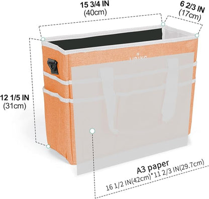 JJRING Craft Organizer Tote Bag, Large Art Storage Caddy with Multiple Pockets, Orange Sewing Bag for Art, Craft, Scrapbooking, School, Medical, and Office Supplies Storage