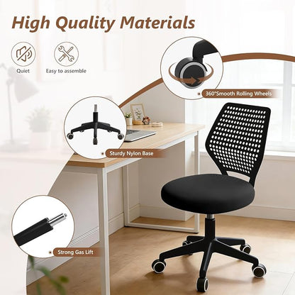 Small Office Chair with Wheels, Armless Desk Chair Height Adjustable Swivel Rolling Task Chair Breathable Mesh Ergonomic Computer Work Chair for Adult, Black