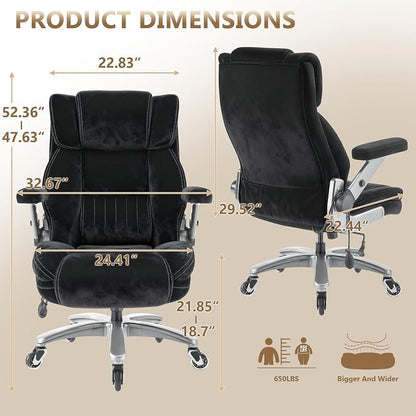 Fabric Big and Tall Office Chair 600LBS Capacity with 5D Flip Arms,Heavy Duty Cloth Computer Chair,Plus Size High Back Desk Chair with Wide Pocket Spring Seat