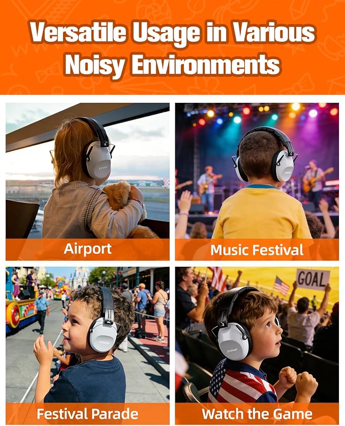 ZOHAN 032 Kids Noise Canceling Headphones - 25dB NRR Kids Ear Protection Earmuffs for School, Monster Jam, Fireworks, Travel, Air Show, Concert, Autism - Grey