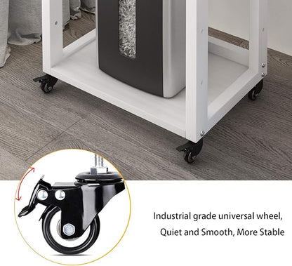 Natwind 3-Tier Movable Printer Stand Floor-Standing Desk Side Shredder Stand Computer Host Holder Adjustable Storage Shelf Rack on Wheels for Fax Scanner File Book (White)