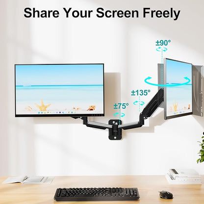 MOUNT PRO Dual Monitor Wall Mount for 13 to 32 Inch Screens, Wall Monitor Arm for 2 Monitors, Each Holds Up to 19.8lbs, Full Motion Wall Monitor Mount with VESA 75x75/100x100, Home Office Setup
