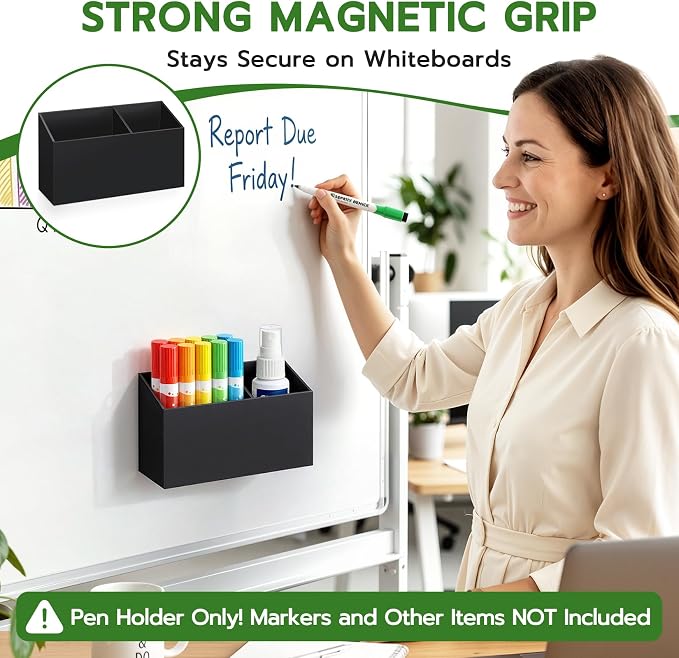 MR.MATE Magnetic Pen Holder,Black Magnetic Marker Cup for Fridge Whiteboard | Dry Erase Marker Pencil Holder with Acrylic Cup and Strong Magnet, Non-slip Design For Refrigerator Locker Office & Classroom