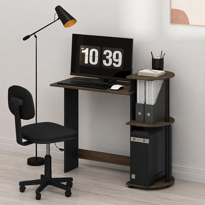 Furinno Compact 29-Inch Rustic Brown Computer Desk, Gaming Desk with Shelves, Office Desk with Book Shelf, for Home Office, Study Room, Dorm, Bedroom, Brown Walnut
