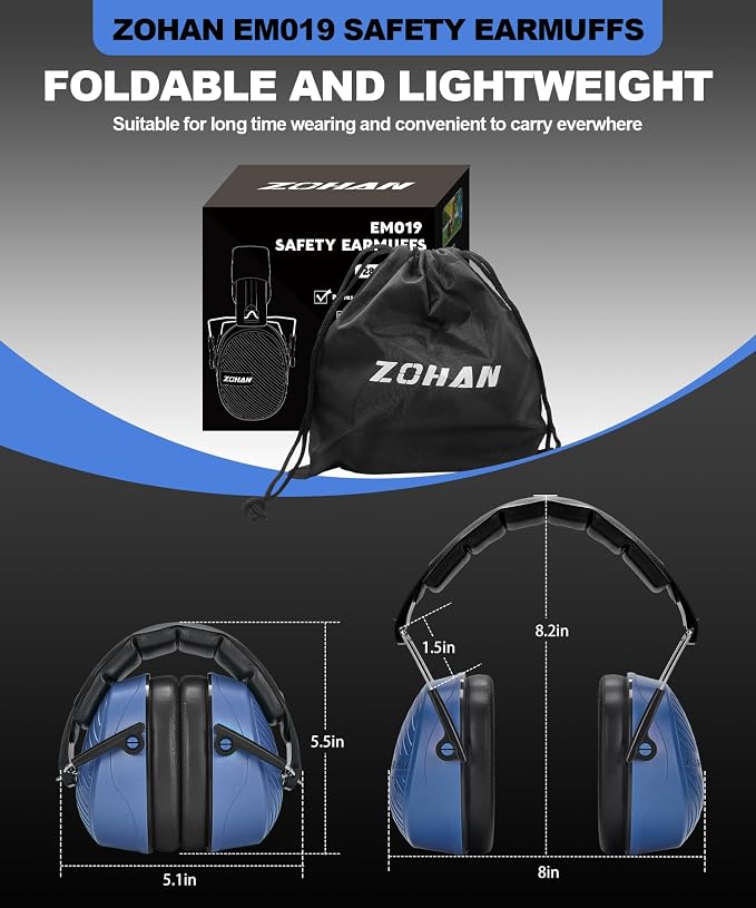 ZOHAN 019 Noise Cancelling Headphones for Adult - NRR 28dB Hearing Protection for Working, Shooting, Mowing, Autism