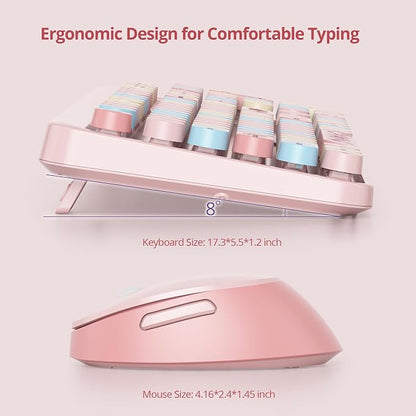 GTSP Typewriter Pink Keyboard and Mouse Wireless, Full-Size Colorful Cute Office Keyboard 2.4GHz with Number Pad for Desktop Laptop and PC (Colorful Pink)