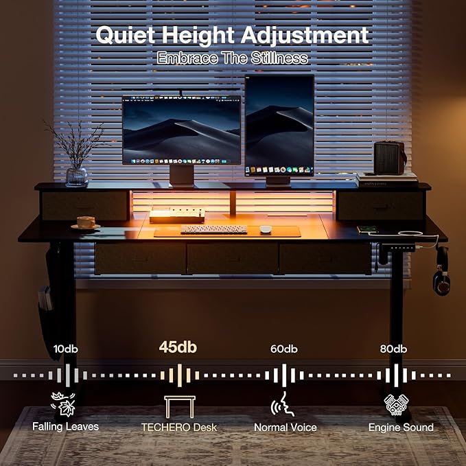 71x32″ Electric Standing Desk with 5 Drawers, Sit Stand Desk with Power Outlets, Monitor Shelf, RGB LED Lights and Cable Management, Height Adjustable 28.3"-47.2" for Home & Office, Black