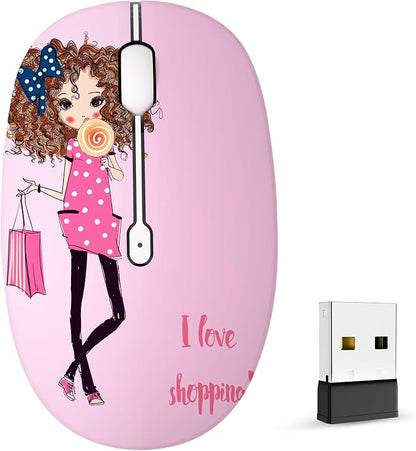 FMOUSE Cute Pink Wireless Mouse, Dual Mode, Bluetooth & 2.4GHz USB Receiver, Silent Clicks, AA-Battery Powered, Handy & Durable, for Kids, Girls, Students on Laptops, Mac, iPad, PC