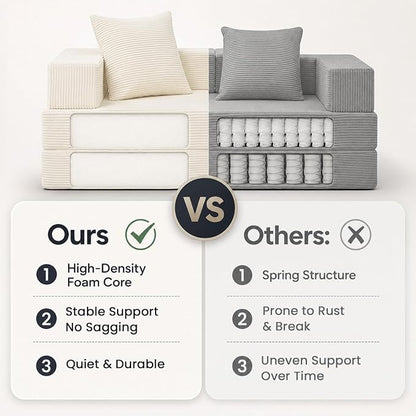 COMAX Futon Sofa Bed, 4‑in‑1 Convertible Sofa Bed, Folding Boneless Couches | Boneless Couch for living room, Fold Out Small Foldable Loveseat Floor Sleeper Mattress Lounge Space‑Saving, Beige