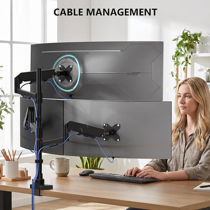 WALI Triple Monitor Mount for up to 49 inch Ultrawides on Top Bracket and 34 inch Screens on Side Brackets, Tall Triple Monitor Stand for Desk, Heavy Duty Monitor Arm up to 33 lbs (GSDM003XLN), Black