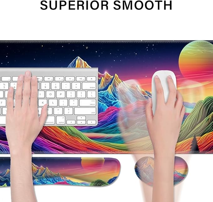 Desk Pad and Keyboard Wrist Rest, Large Mouse Pad + Keyboard Pad+Mouse Wrist Support, Non-Slip Desk Mat Protector for Office, Home 31.5×11.8 Inches Dazzling Galaxy