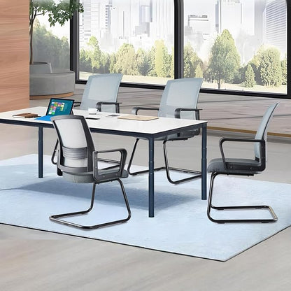 CLATINA Waiting Room Chairs with Armrests and Adjustable Lumbar Support, Breathable Mesh Back Desk Chair No Wheels, Office Guest Chairs & Reception Chair for Conference Room, Grey, 2PK