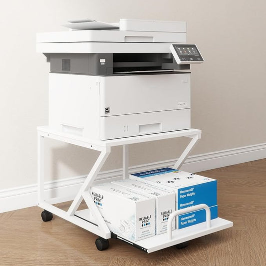 Natwind 2 Tier Printer Stand,19.7''x19.7'',with Pull Out Shelf,White | Easy Reach for Lower Shelf Items,Rolling Printer Cart with Wheels,Fits Under Desk,Supports 180lbs,for Home Office Kitchen