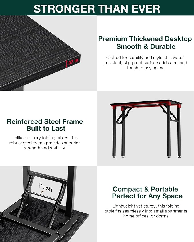 Frylr Small Folding Computer Desk – 35.8 Inch Portable Table for Craft and Study, Lightweight Desk for Small Spaces, Foldable Laptop Table Built-in AC/USB Outlets for Convenience, Dark Oak