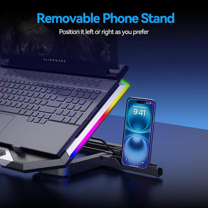 ICE COOREL Gaming Laptop Cooling Pad with 8 Cooling Fans, Laptop Fan Cooler Pad for 15-17.3 Inch, Notebook Cooler Stand with 6 Height Adjustable, RGB Cooling Pad with Two USB Port + Phone Stand