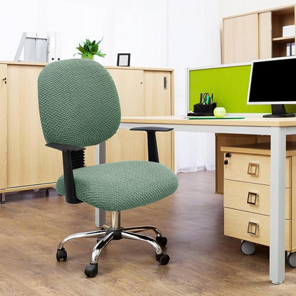 MIFXIN Computer Office Chair Cover Stretch Elastic Slipcover 2 Piece Stretchy Jacquard Computer Chair Seat Covers Furniture Protector for Home Office Rotating Chair, Only Covers NO Chair (Green)